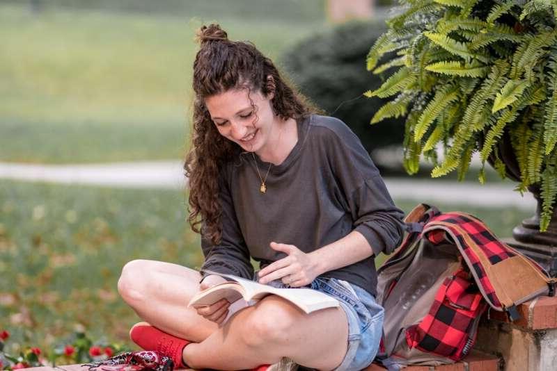 Student studying outside